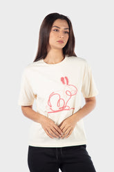 Ladies Cotton Knitted T-Shirt - Beige