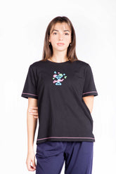 Ladies Short Sleeve Printed T-Shirt - Black