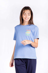 Ladies Short Sleeve Printed T-Shirt - Blue