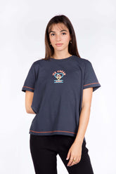 Ladies Short Sleeve Printed T-Shirt - Dark Blue