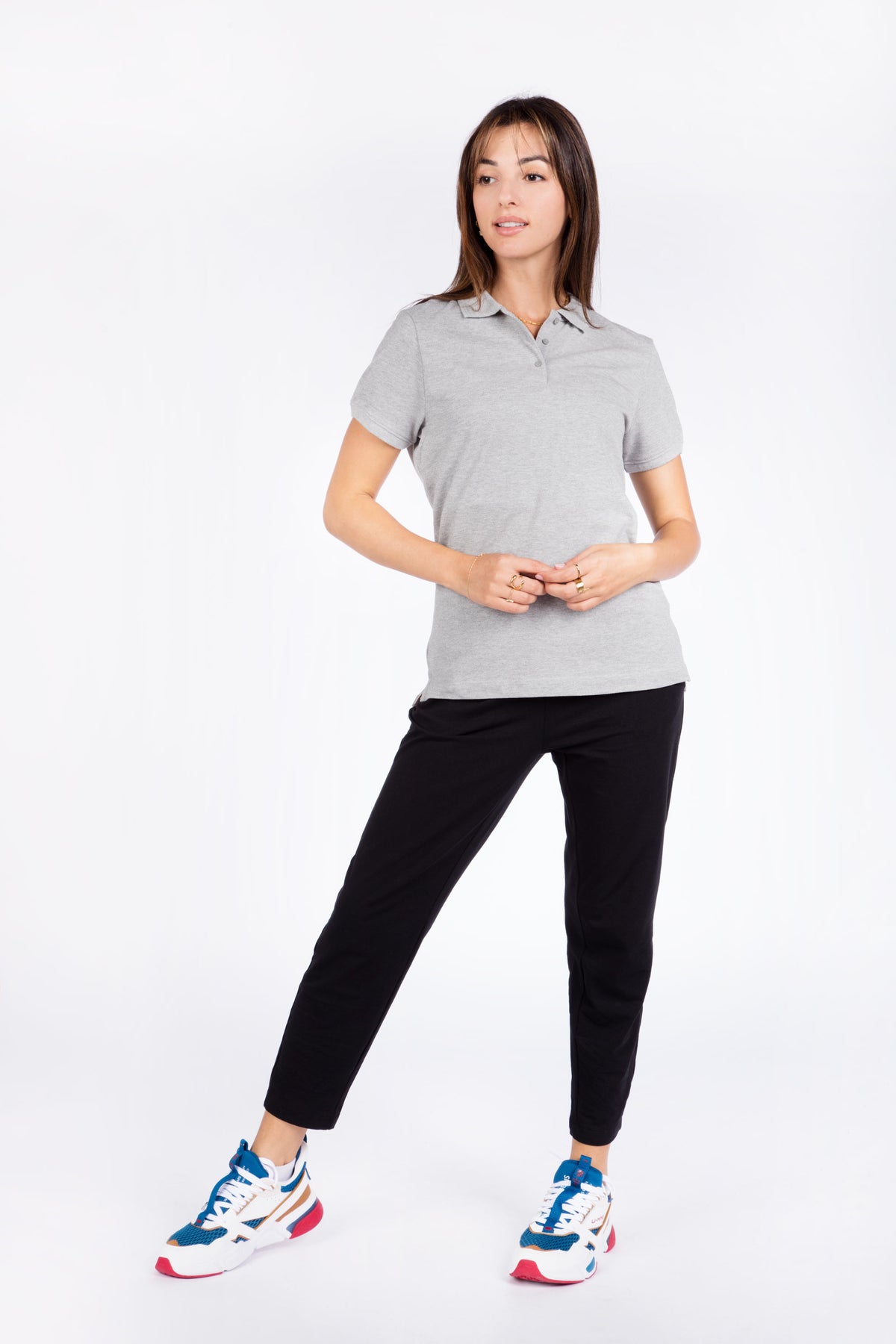 Ladies Essentials Cotton Knitted Polo T-Shirt - Heather Grey