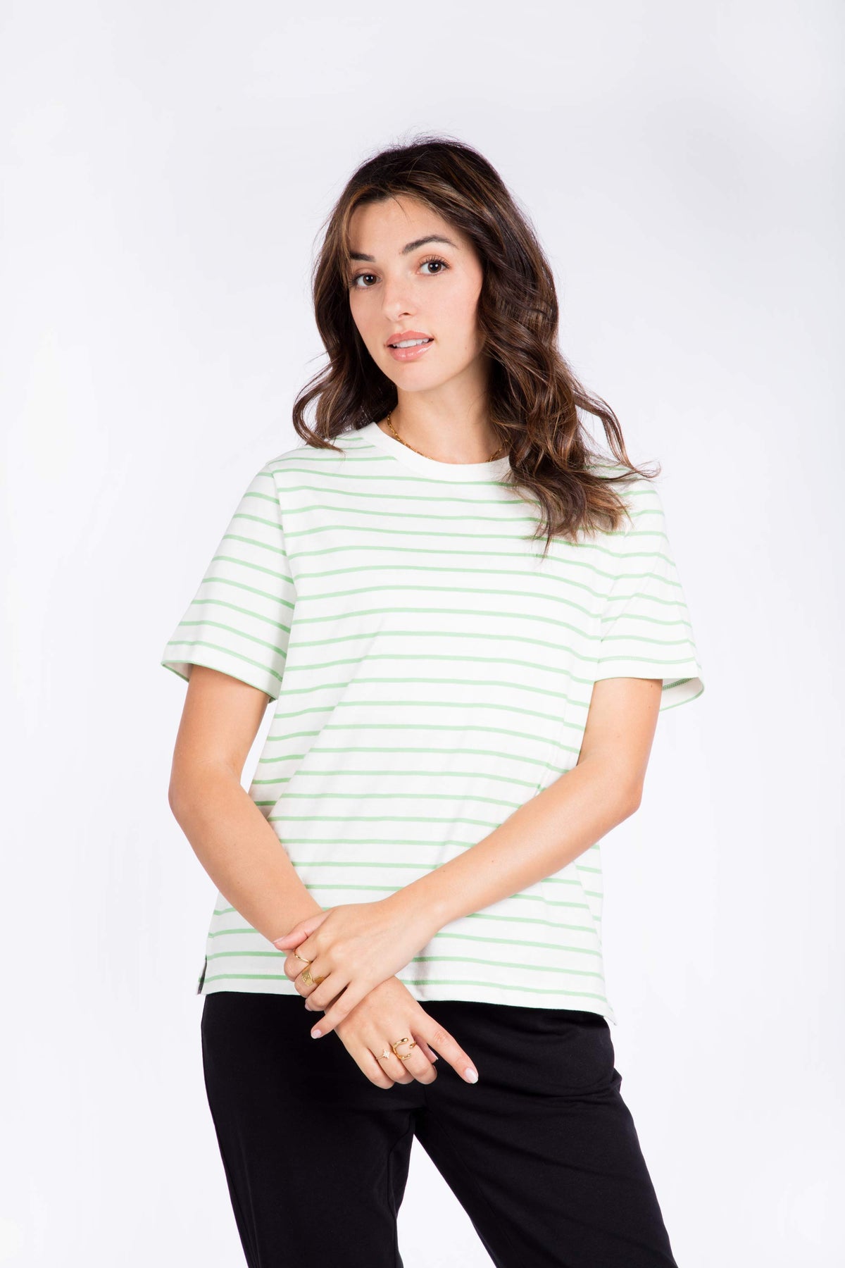 Ladies Striped Cotton Knitted T-Shirt